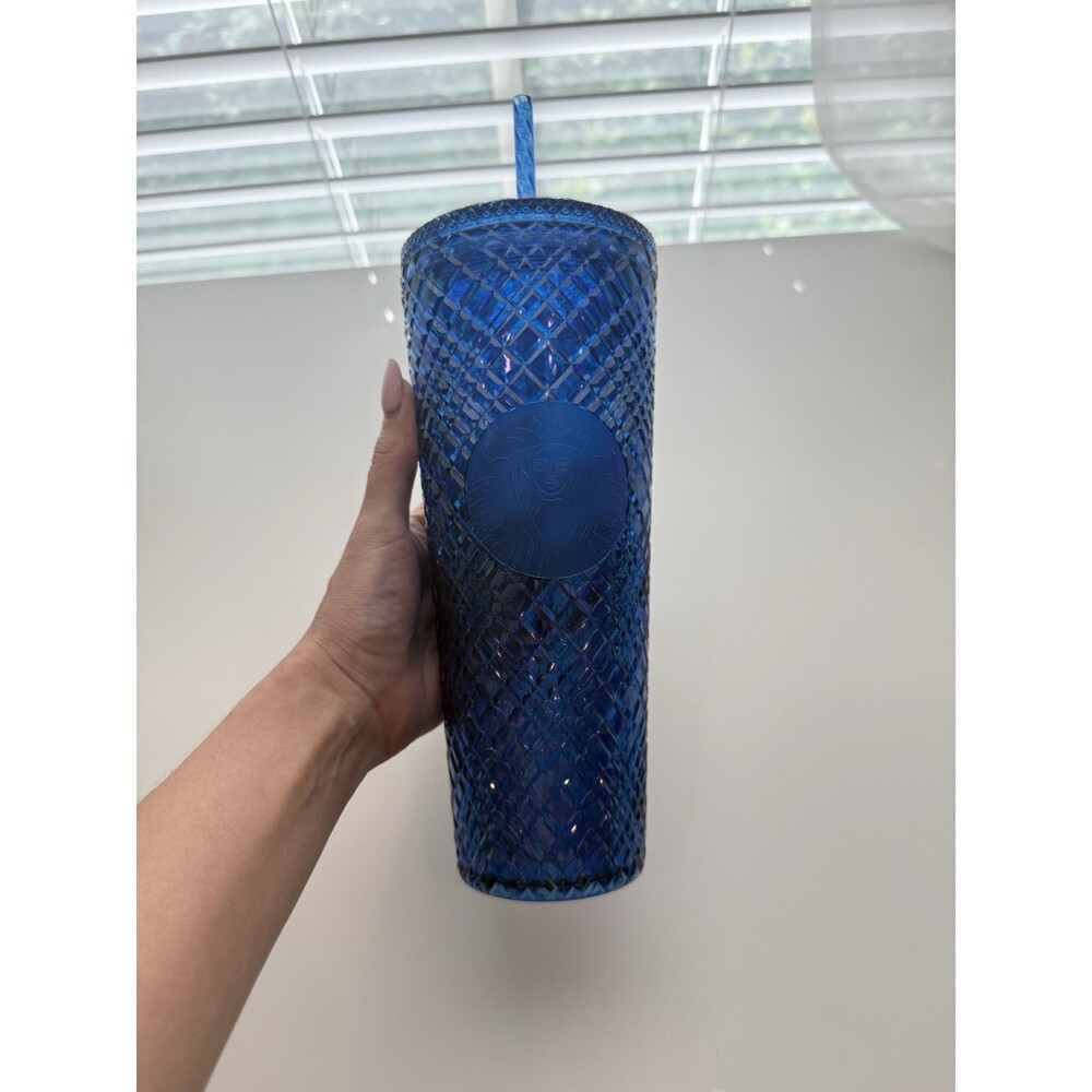 Starbucks Blue Jeweled Cold Cup Tumbler 24 oz New With Straw